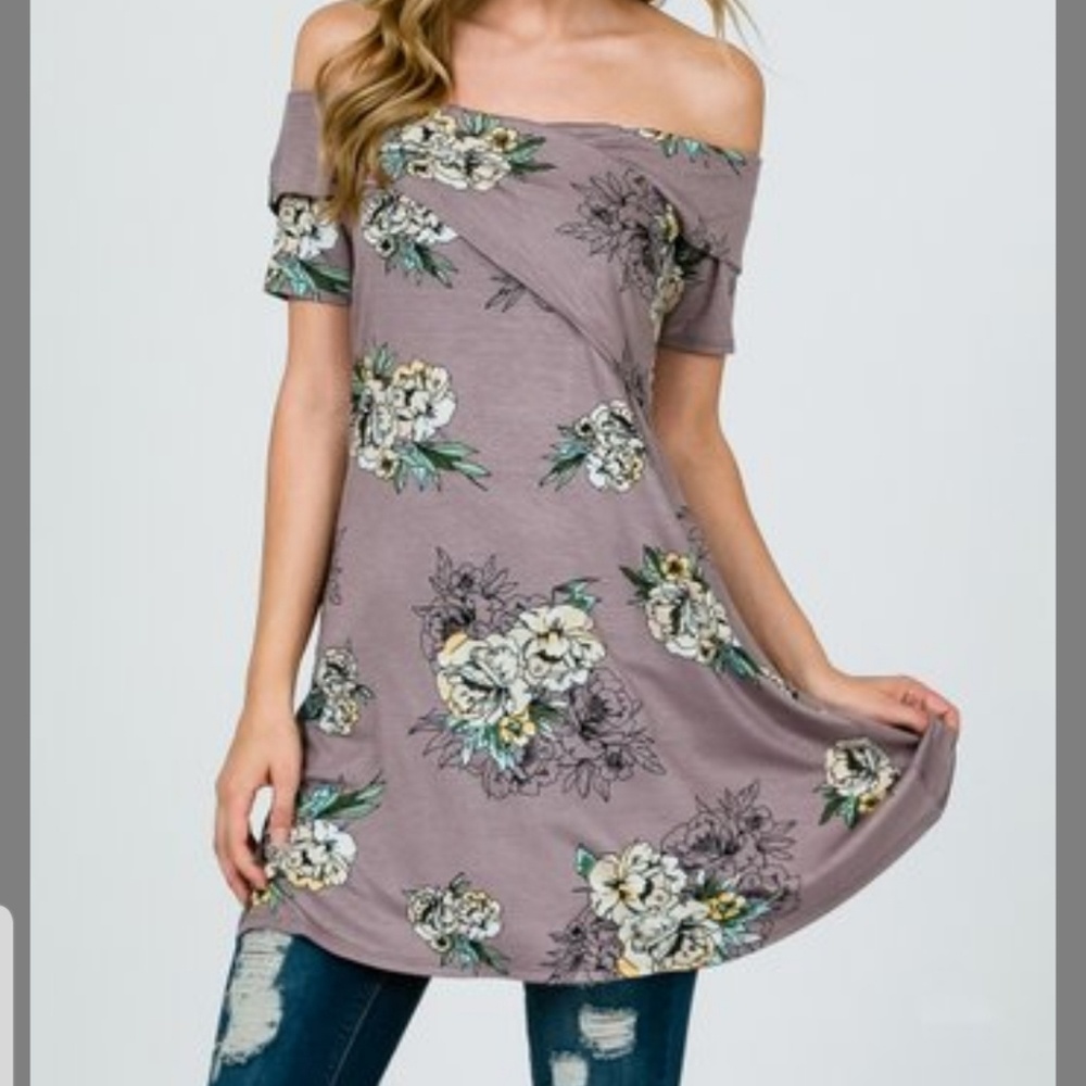 1️⃣day sale!Frumos Mocha Floral Off Shoulder Tunic
